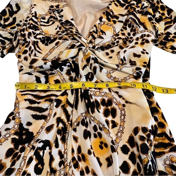 Rebecca Minkoff Silk Knotted V Neck Short Sleeve Mini Dress 2 Animal Novelty - Picture 11 of 14